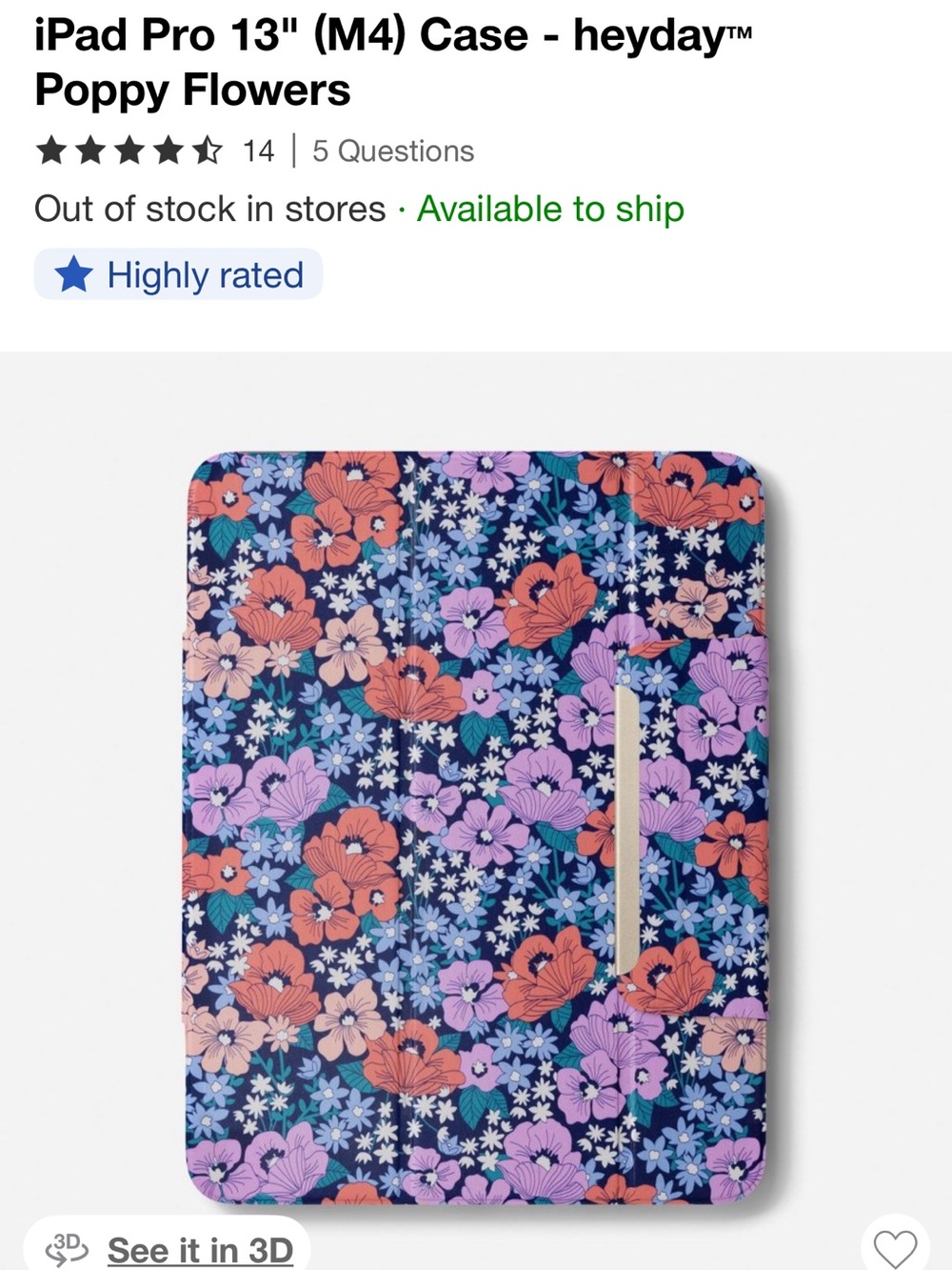 heyday Floral Poppy Tablet Folio Case - Navy, Coral & Lavender